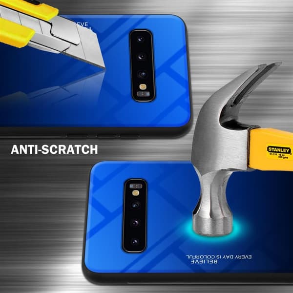 Samsung Galaxy S10 PLUS Suojakuori Suojakotelo Kaksivärinen joka on valmistettu TPU-silikonista ja jonka takaosa on valmistettu karkaistusta lasista