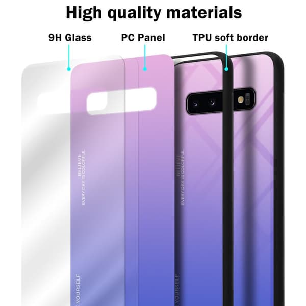 Samsung Galaxy S10 PLUS Suojakuori Suojakotelo Kaksivärinen joka on valmistettu TPU-silikonista ja jonka takaosa on valmistettu karkaistusta lasista