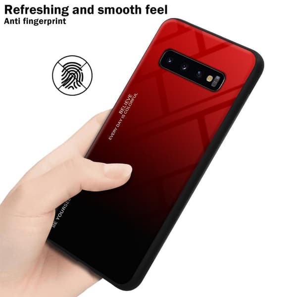 Samsung Galaxy S10 PLUS Suojakuori Suojakotelo Kaksivärinen joka on valmistettu TPU-silikonista ja jonka takaosa on valmistettu karkaistusta lasista