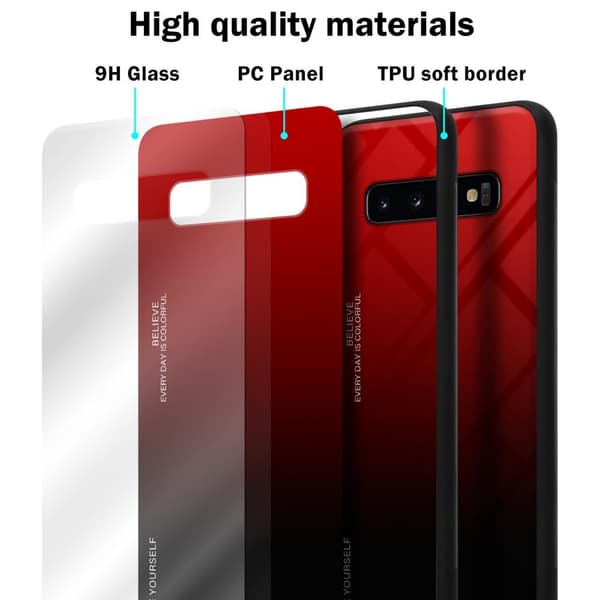 Samsung Galaxy S10 PLUS Suojakuori Suojakotelo Kaksivärinen joka on valmistettu TPU-silikonista ja jonka takaosa on valmistettu karkaistusta lasista