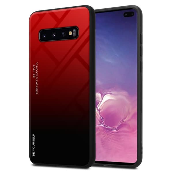 Samsung Galaxy S10 PLUS Suojakuori Suojakotelo Kaksivärinen joka on valmistettu TPU-silikonista ja jonka takaosa on valmistettu karkaistusta lasista