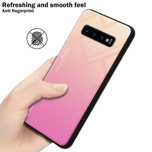 Samsung Galaxy S10 PLUS Suojakuori Suojakotelo Kaksivärinen joka on valmistettu TPU-silikonista ja jonka takaosa on valmistettu karkaistusta lasista