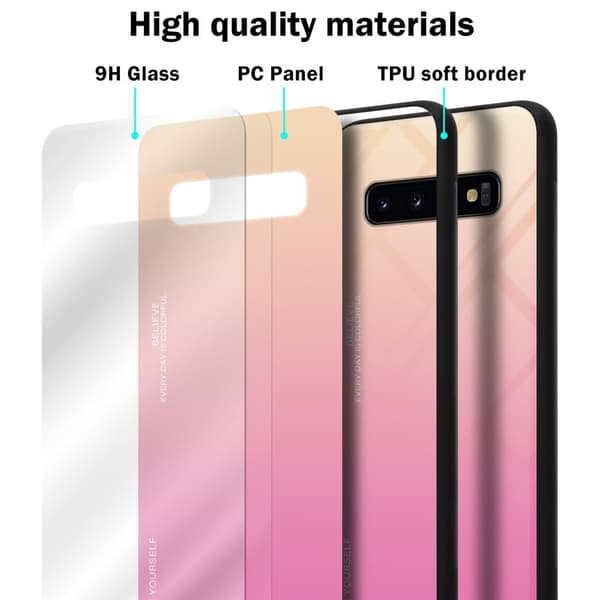Samsung Galaxy S10 PLUS Suojakuori Suojakotelo Kaksivärinen joka on valmistettu TPU-silikonista ja jonka takaosa on valmistettu karkaistusta lasista