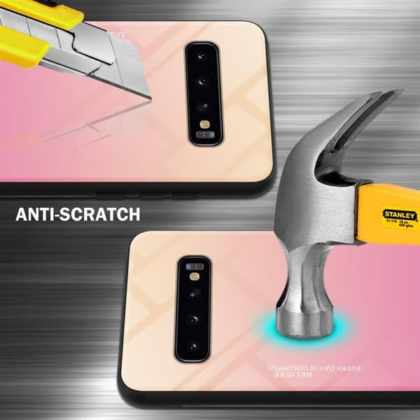Samsung Galaxy S10 PLUS Suojakuori Suojakotelo Kaksivärinen joka on valmistettu TPU-silikonista ja jonka takaosa on valmistettu karkaistusta lasista