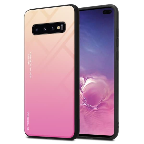 Samsung Galaxy S10 PLUS Suojakuori Suojakotelo Kaksivärinen joka on valmistettu TPU-silikonista ja jonka takaosa on valmistettu karkaistusta lasista