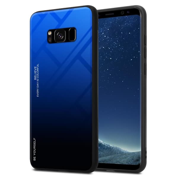 Samsung Galaxy S8 Skal Fodral i två färger av TPU-silikon och baksida av härdat glas Case Cover Mobilskydd BLÅ - SVART