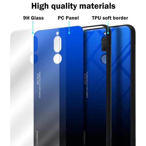 Deksel til Huawei MATE 10 LITE / NOVA 2i Silikondeksel av TPU-silikon og bakside av herdet glass
