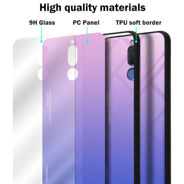 Deksel til Huawei MATE 10 LITE / NOVA 2i Silikondeksel av TPU-silikon og bakside av herdet glass