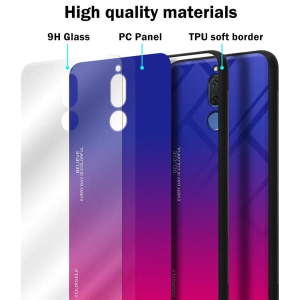 Deksel til Huawei MATE 10 LITE / NOVA 2i Silikondeksel av TPU-silikon og bakside av herdet glass