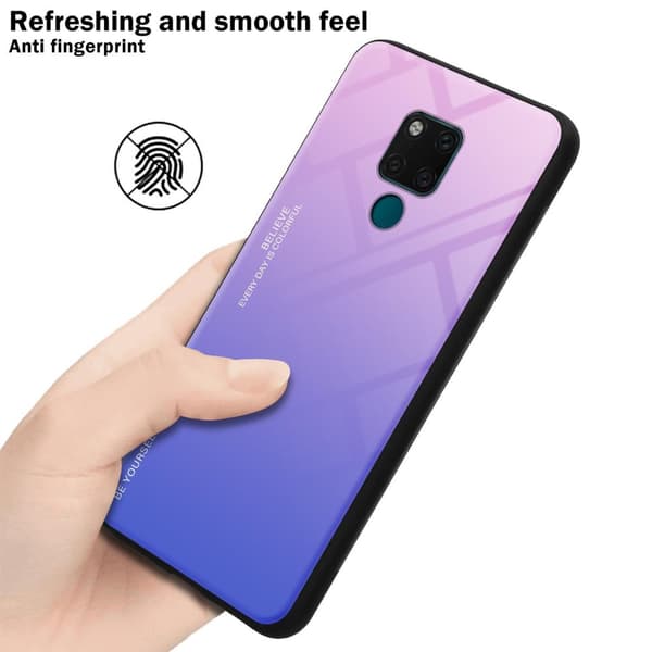 Deksel til Huawei MATE 20 Silikondeksel av TPU-silikon og bakside av herdet glass