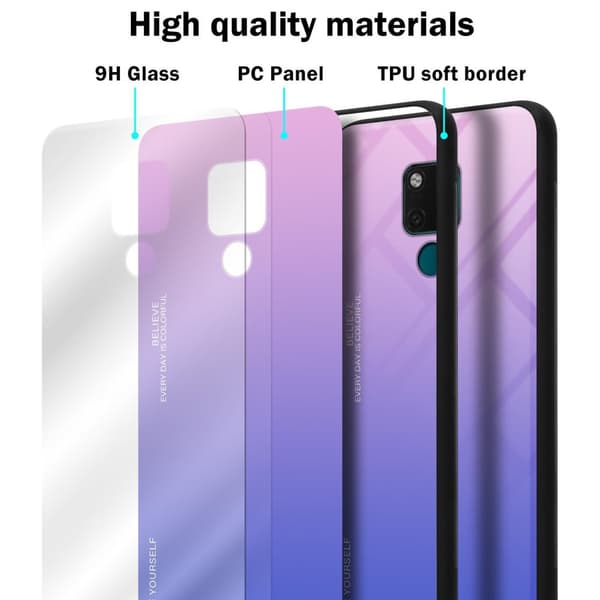 Deksel til Huawei MATE 20 Silikondeksel av TPU-silikon og bakside av herdet glass