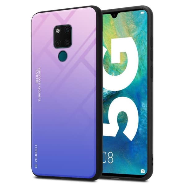 Deksel til Huawei MATE 20 Silikondeksel av TPU-silikon og bakside av herdet glass