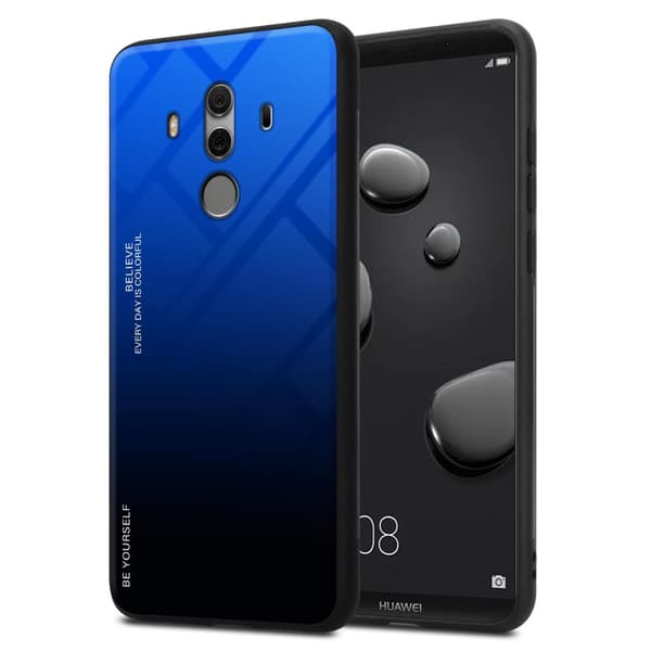 Deksel til Huawei MATE 10 PRO Silikondeksel av TPU-silikon og bakside av herdet glass BLÅ SVART