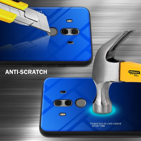 Huawei MATE 10 PRO Suojakuori Suojakotelo Kaksivärinen joka on valmistettu TPU-silikonista ja jonka takaosa on valmistettu karkaistusta lasista