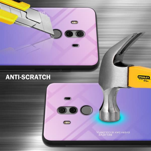 Deksel til Huawei MATE 10 PRO Silikondeksel av TPU-silikon og bakside av herdet glass