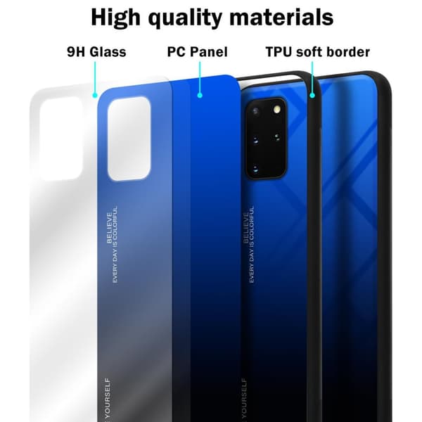 Samsung Galaxy S20 PLUS Suojakuori Suojakotelo Kaksivärinen joka on valmistettu TPU-silikonista ja jonka takaosa on valmistettu karkaistusta lasista