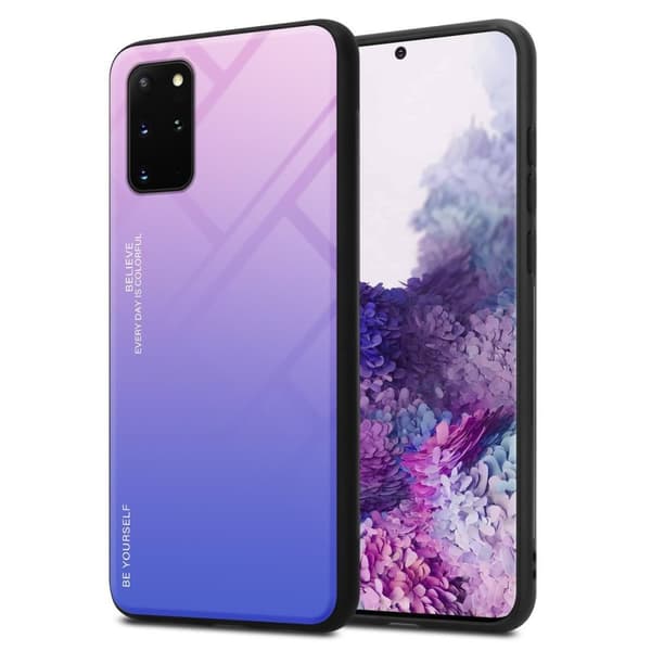 Deksel til Samsung Galaxy S20 PLUS Silikondeksel av TPU-silikon og bakside av herdet glass ROSA - BLÅ