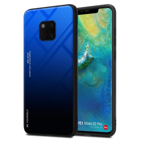 Deksel til Huawei MATE 20 PRO Silikondeksel av TPU-silikon og bakside av herdet glass BLÅ SVART