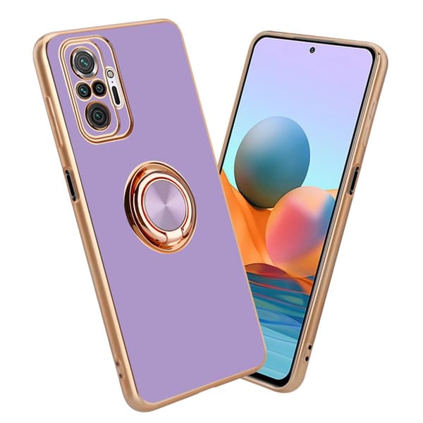 Xiaomi RedMi NOTE 10 PRO Suojakuori Suojakotelo valmistettu joustavasta TPU silikonista jossa on kameran suojaus ja magneettinen autoteline Kiiltävä vaalea violetti - kulta