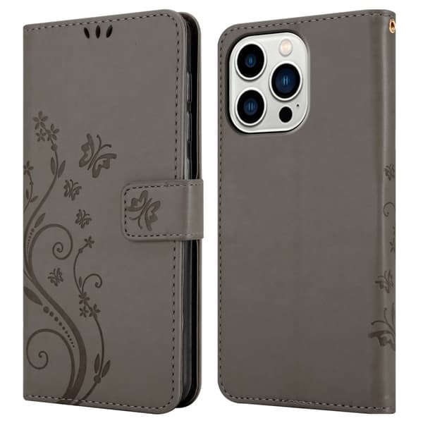 Deksel til iPhone 14 PRO MAX Lommebokdeksel i blomster design med magnetisk lukking, stativfunksjon og kortplasser
