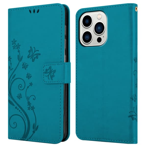 Deksel til iPhone 14 PRO MAX Lommebokdeksel i blomster design med magnetisk lukking, stativfunksjon og kortplasser