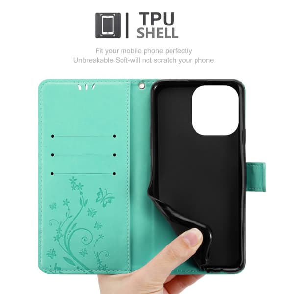Deksel til iPhone 14 PRO MAX Lommebokdeksel i blomster design med magnetisk lukking, stativfunksjon og kortplasser