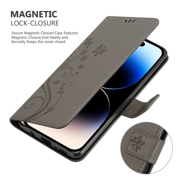 iPhone 14 PRO Suojakotelo Suojakuori Lompakkokotelo Matkapuhelinkotelo Kukat jossa on magneettisuljenta, jalusta-toiminto ja korttipaikat