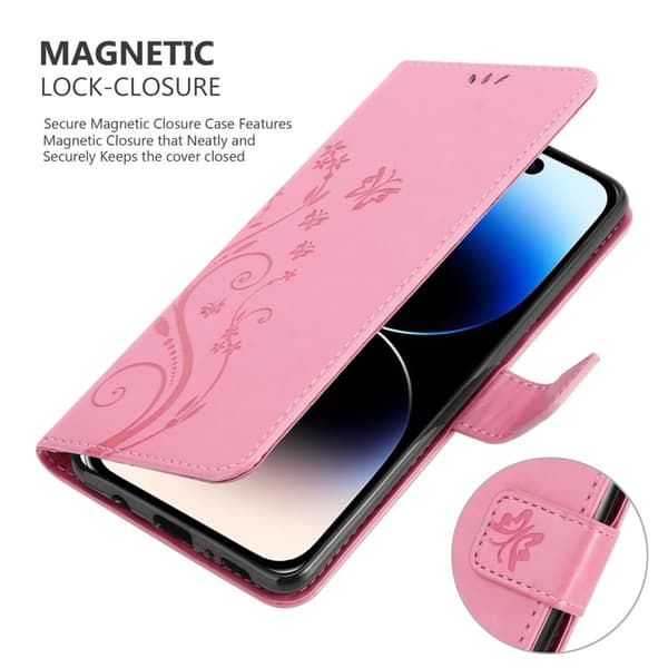 iPhone 14 PRO Suojakotelo Suojakuori Lompakkokotelo Matkapuhelinkotelo Kukat jossa on magneettisuljenta, jalusta-toiminto ja korttipaikat