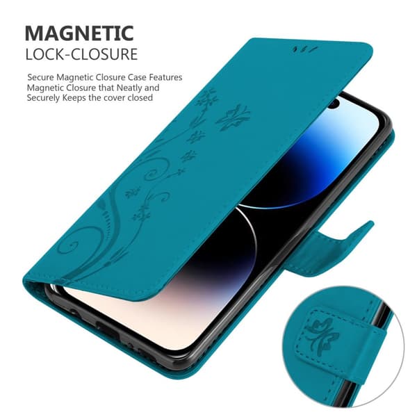 iPhone 14 PRO Suojakotelo Suojakuori Lompakkokotelo Matkapuhelinkotelo Kukat jossa on magneettisuljenta, jalusta-toiminto ja korttipaikat