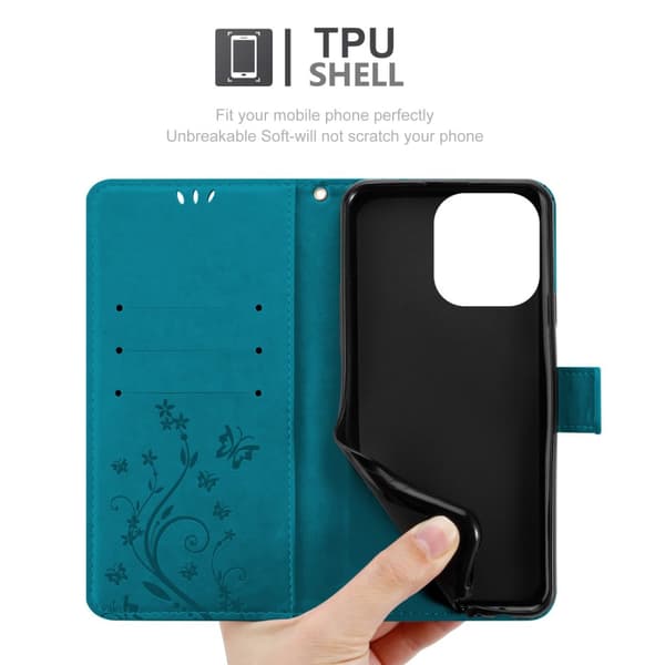 iPhone 14 PRO Suojakotelo Suojakuori Lompakkokotelo Matkapuhelinkotelo Kukat jossa on magneettisuljenta, jalusta-toiminto ja korttipaikat