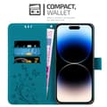 Miniatyrbilde 3 av 8: Deksel til iPhone 14 PRO Lommebokdeksel i blomster design med magnetisk lukking, stativfunksjon og kortplasser