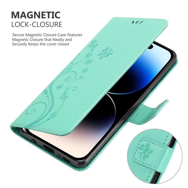 iPhone 14 PRO Suojakotelo Suojakuori Lompakkokotelo Matkapuhelinkotelo Kukat jossa on magneettisuljenta, jalusta-toiminto ja korttipaikat