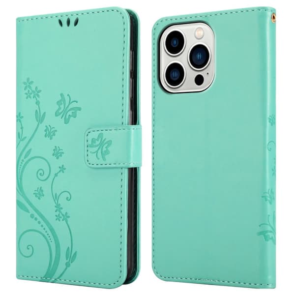 Deksel til iPhone 14 PRO Lommebokdeksel i blomster design med magnetisk lukking, stativfunksjon og kortplasser