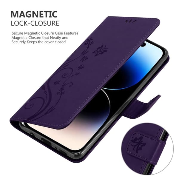 iPhone 14 PRO Suojakotelo Suojakuori Lompakkokotelo Matkapuhelinkotelo Kukat jossa on magneettisuljenta, jalusta-toiminto ja korttipaikat