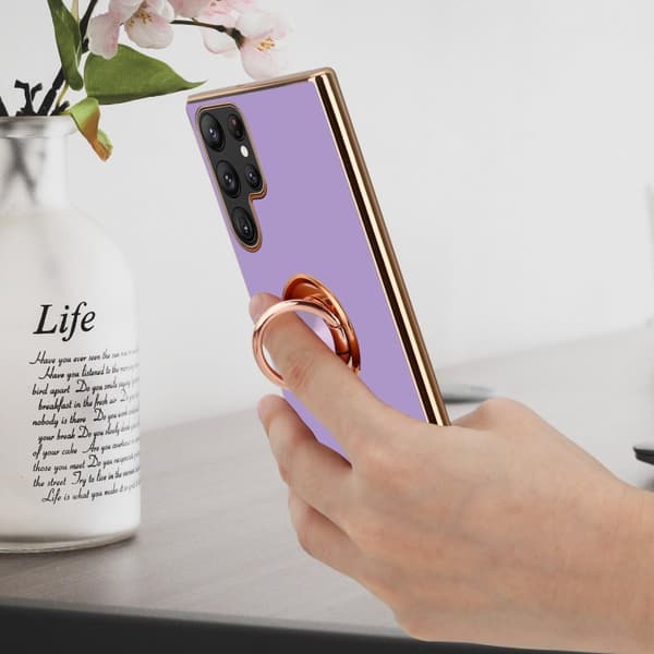 Samsung Galaxy S22 ULTRA Skal Fodral med ring av flexibel TPU-silikon, med kameraskydd och magnetisk bilhållare