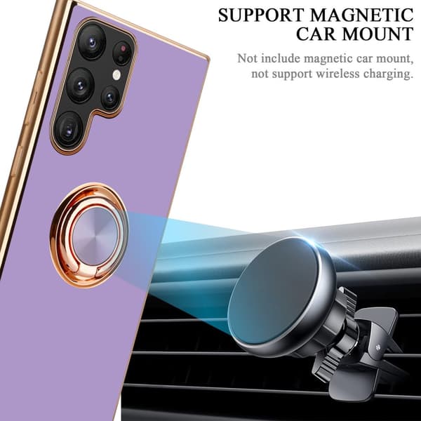 Samsung Galaxy S22 ULTRA Skal Fodral med ring av flexibel TPU-silikon, med kameraskydd och magnetisk bilhållare
