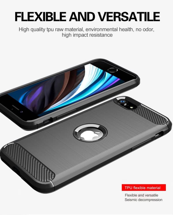 Deksel til iPhone SE 2020 Beskyttelsesdeksel av fleksibelt TPU-silikon i rustfritt stål-karbonfiberutseende