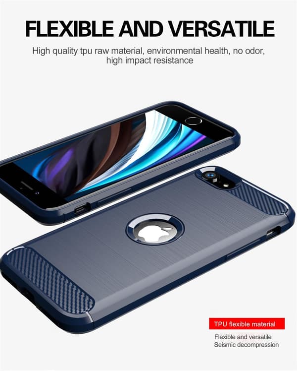 iPhone SE 2020 Suojakuori Suojakotelo joustavasta TPU-silikonista ruostumattoman teräksen ja hiilikuidun näköisenä