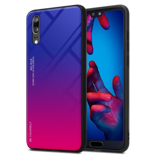Huawei P20 Suojakuori Suojakotelo Kaksivärinen joka on valmistettu TPU-silikonista ja jonka takaosa on valmistettu karkaistusta lasista VILLA - PUNAINEN
