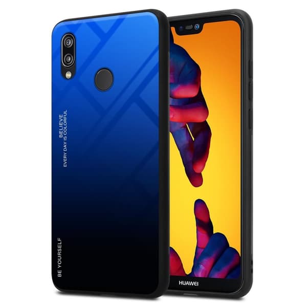 Huawei P20 LITE 2018 / NOVA 3E Skal Fodral i två färger av TPU-silikon och baksida av härdat glas Case Cover Mobilskydd