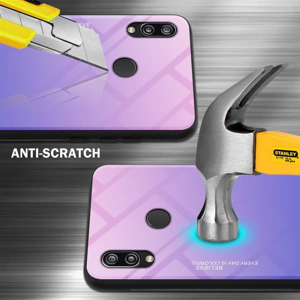 Huawei P20 LITE 2018 / NOVA 3E Suojakuori Suojakotelo Kaksivärinen joka on valmistettu TPU-silikonista ja jonka takaosa on valmistettu karkaistusta