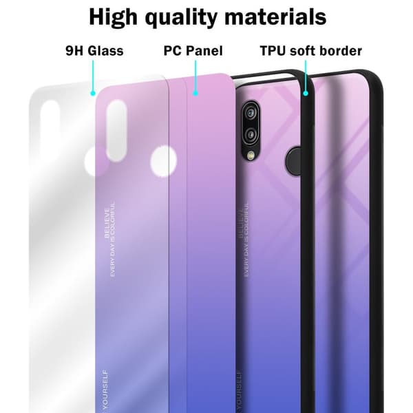 Huawei P20 LITE 2018 / NOVA 3E Suojakuori Suojakotelo Kaksivärinen joka on valmistettu TPU-silikonista ja jonka takaosa on valmistettu karkaistusta
