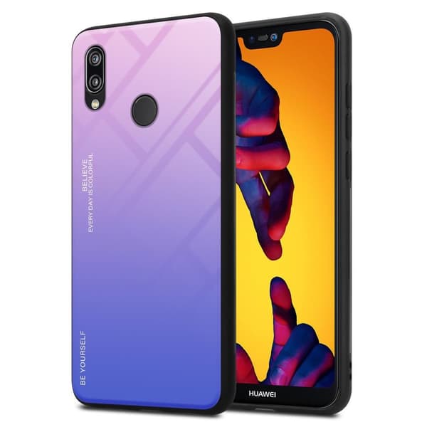 Huawei P20 LITE 2018 / NOVA 3E Skal Fodral i två färger av TPU-silikon och baksida av härdat glas Case Cover Mobilskydd ROSA - BLÅ