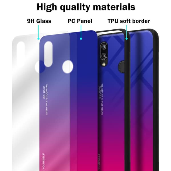 Huawei P20 LITE 2018 / NOVA 3E Suojakuori Suojakotelo Kaksivärinen joka on valmistettu TPU-silikonista ja jonka takaosa on valmistettu karkaistusta