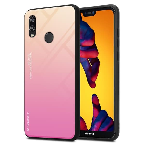 Huawei P20 LITE 2018 / NOVA 3E Skal Fodral i två färger av TPU-silikon och baksida av härdat glas Case Cover Mobilskydd