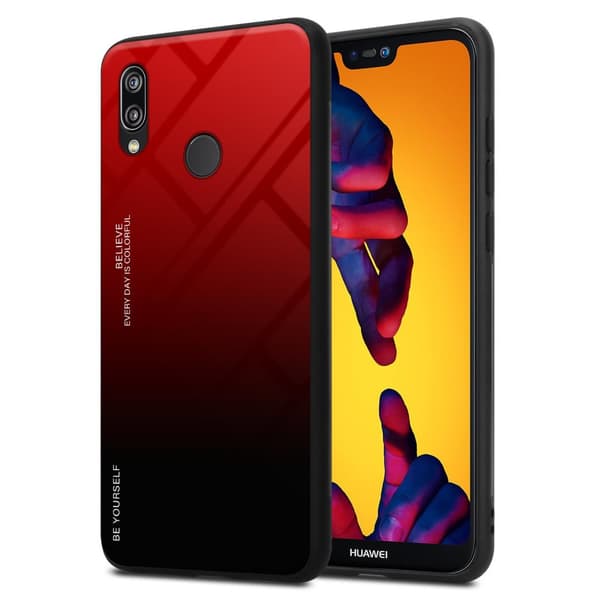 Huawei P20 LITE 2018 / NOVA 3E Skal Fodral i två färger av TPU-silikon och baksida av härdat glas Case Cover Mobilskydd