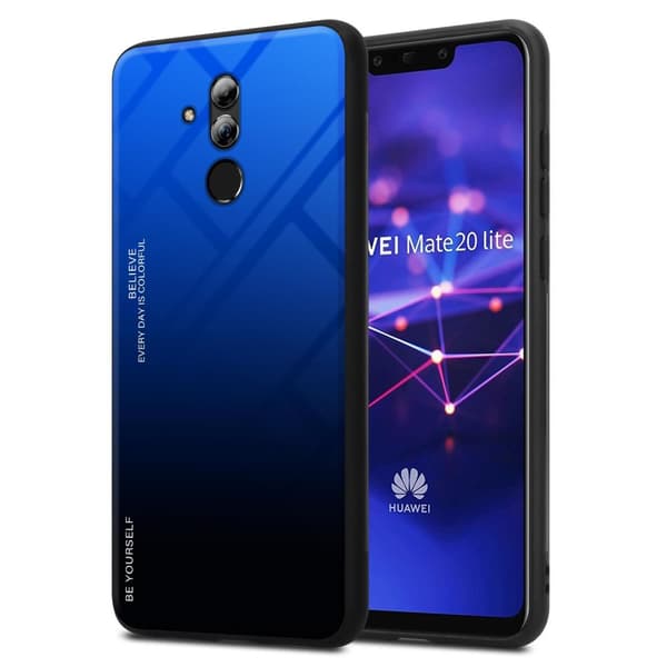 Huawei MATE 20 LITE Suojakuori Suojakotelo Kaksivärinen joka on valmistettu TPU-silikonista ja jonka takaosa on valmistettu karkaistusta lasista