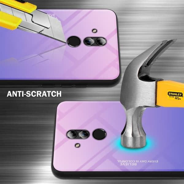 Deksel til Huawei MATE 20 LITE Silikondeksel av TPU-silikon og bakside av herdet glass