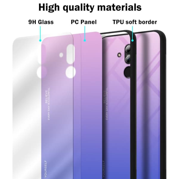 Deksel til Huawei MATE 20 LITE Silikondeksel av TPU-silikon og bakside av herdet glass