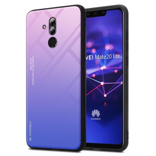 Deksel til Huawei MATE 20 LITE Silikondeksel av TPU-silikon og bakside av herdet glass
